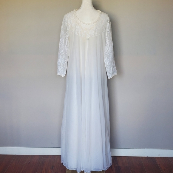 Vintage 60s Bridal Embroidered Lace Maxi Gown Robe Set Cream Union Made USA M - Picture 1 of 16